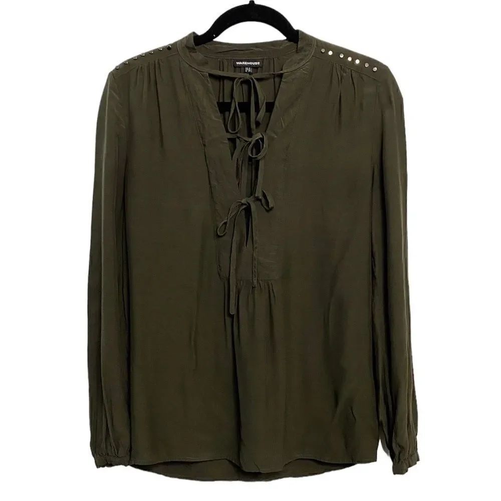 Warehouse Long Sleeve Blouse Army Green Size 4